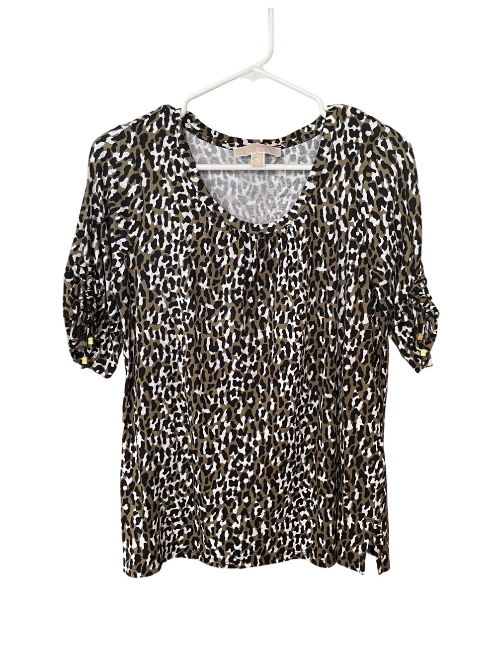 MICHAEL Michael Kors Olive and Black Leopard Short Sleeve Top
